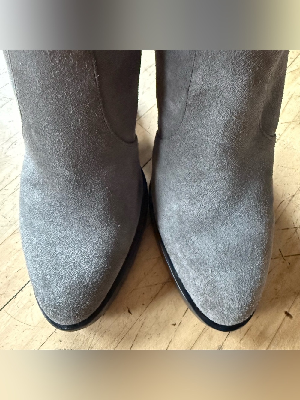 ALL SAINTS Grey Suede Lug Sole Zip Up Stacked Heel Moto Ankle Booties Ana 39 - Picture 4 of 12